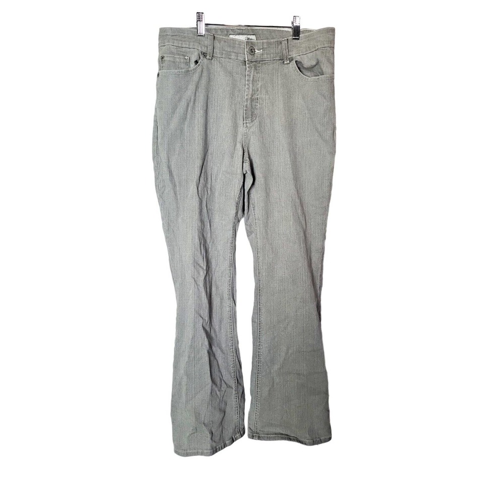 Chico's Platinum Gray Denim Straight Leg Stretch High Rise Jeans Womans Size 2